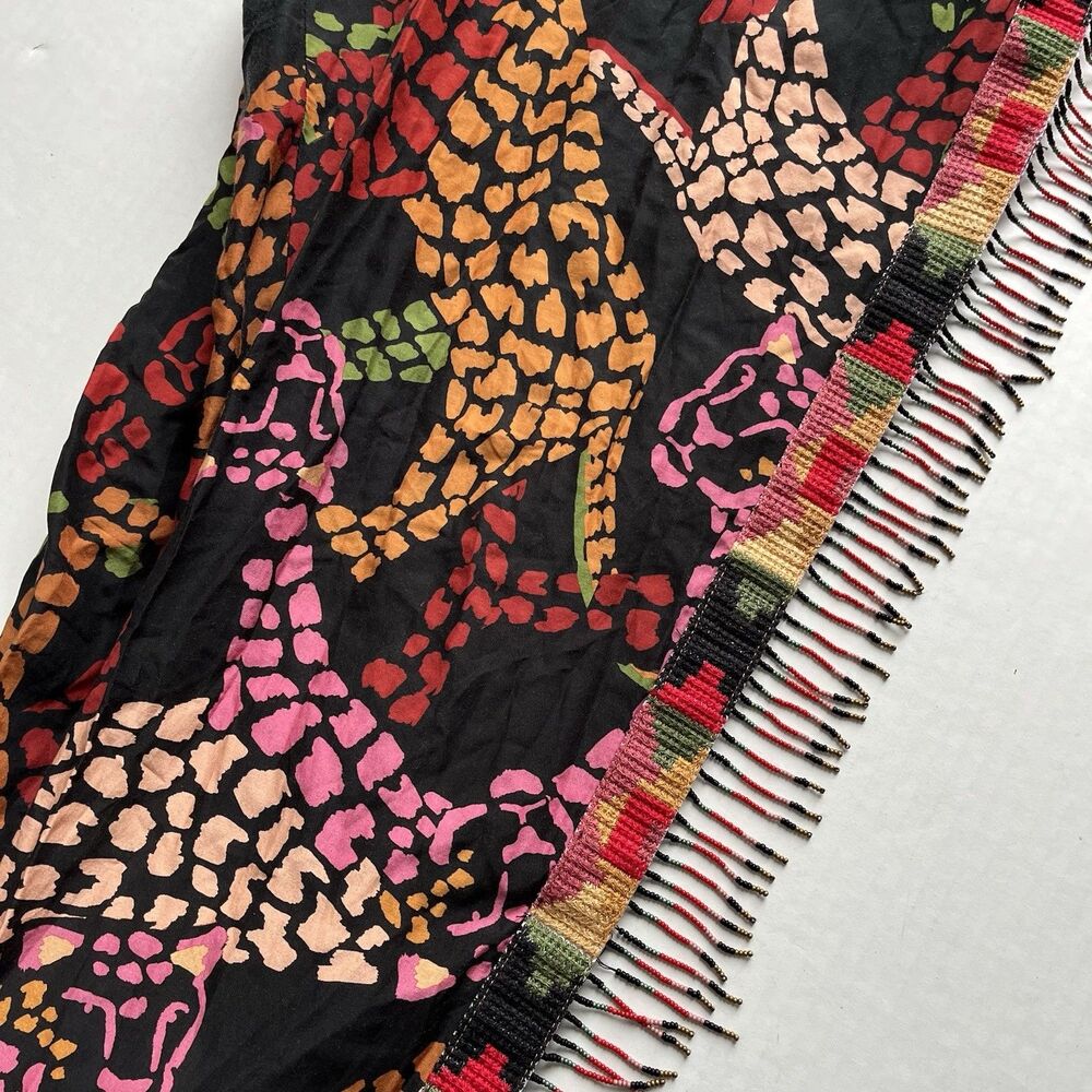 FARM Rio Mixed Multicolor Leopard Printed Pants Embroidered Beaded Fringe Size L - Picture 14 of 16